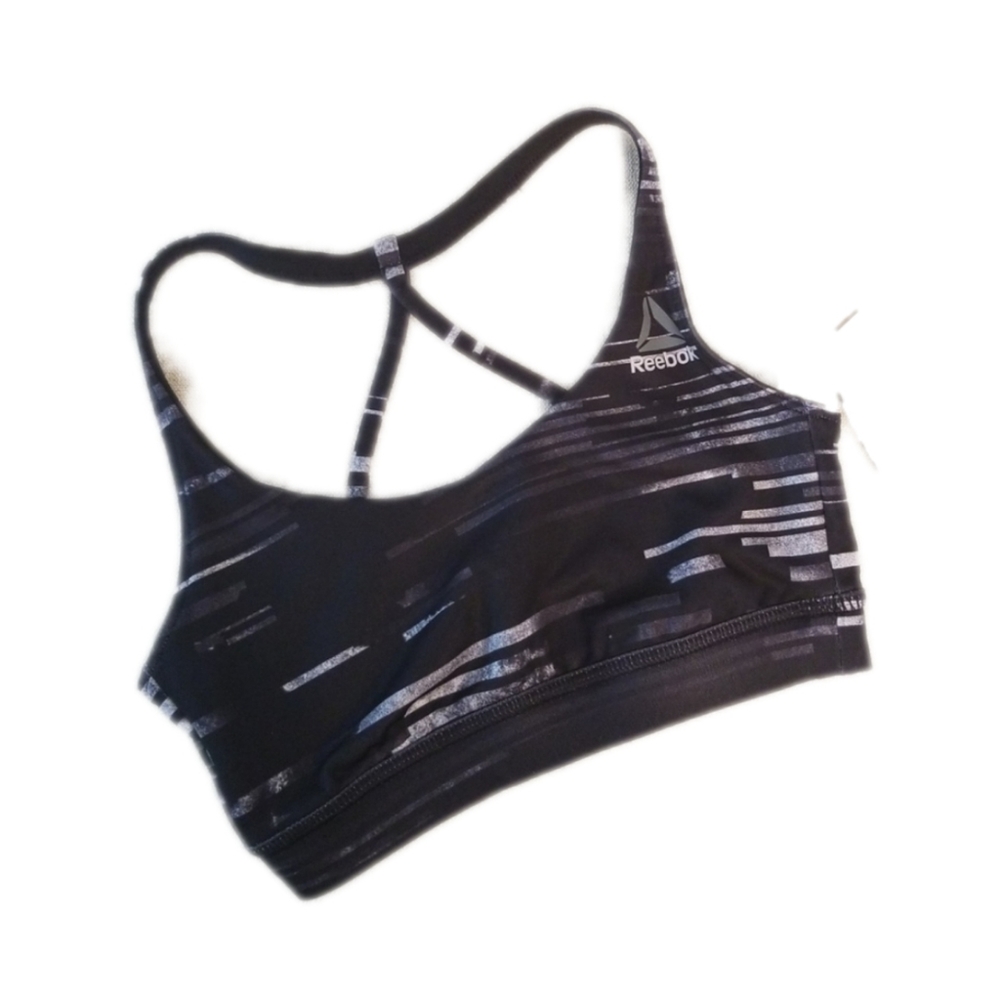 Reebok Tri-back Printed Black Sports Bra in Chalk XXS